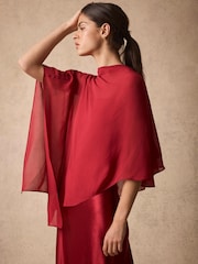 Mint Velvet Red Satin Cape Detail Maxi Dress - Image 5 of 8