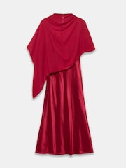 Mint Velvet Red Satin Cape Detail Maxi Dress - Image 7 of 8