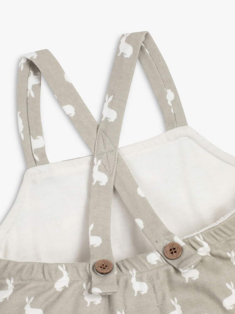 Gris - The Little Tailor Salopette Bébé 100% coton Jersey Bunny Imprimé - Image 4 of 5