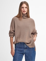 Barbour® Beige 100% Cotton Rib Stitch Knitted Cape Wool Blend Jumper - Image 1 of 7