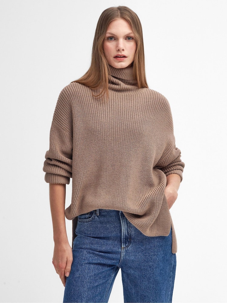 Barbour® Beige 100% Cotton Rib Stitch Knitted Cape Wool Blend Jumper - Image 1 of 7 Barbour® Beige 100% Cotton Rib Stitch Knitted Cape Wool Blend Jumper - Image 1 of 7