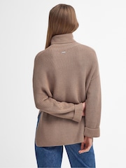 Barbour® Beige 100% Cotton Rib Stitch Knitted Cape Wool Blend Jumper - Image 2 of 7