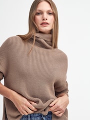 Barbour® Beige 100% Cotton Rib Stitch Knitted Cape Wool Blend Jumper - Image 4 of 7