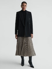Reiss Black/White Elessia Pleated Dogtooth Midi Skirt - Image 1 of 4