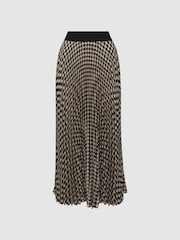 Reiss Black/White Elessia Pleated Dogtooth Midi Skirt - Image 2 of 4