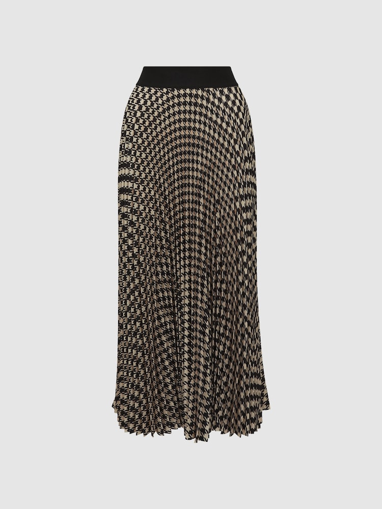 Reiss Black/White Elessia Pleated Dogtooth Midi Skirt - Image 2 of 4