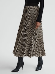 Reiss Black/White Elessia Pleated Dogtooth Midi Skirt - Image 3 of 4
