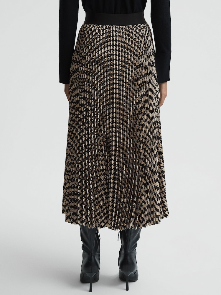 Reiss Black/White Elessia Pleated Dogtooth Midi Skirt - Image 4 of 4