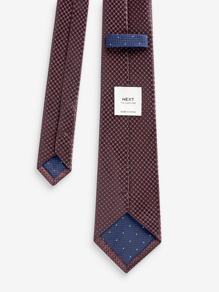 Navy Blue/Rust Brown Polka Dot Textured Tie With Tie Clips 2 Pack - Image 6 of 7