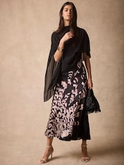 Mint Velvet Black Satin Cape Detail Maxi Dress - Image 1 of 8