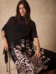 Mint Velvet Black Satin Cape Detail Maxi Dress - Image 2 of 8