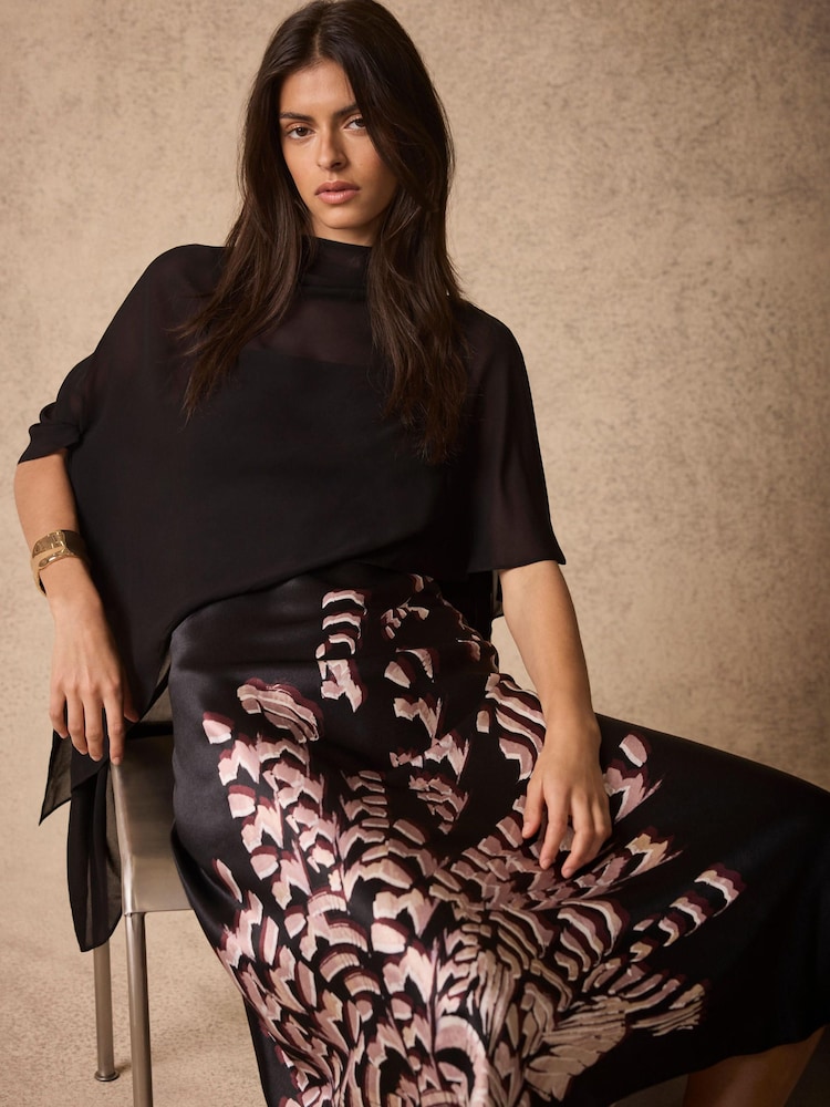 Mint Velvet Black Satin Cape Detail Maxi Dress - Image 2 of 8 Mint Velvet Black Satin Cape Detail Maxi Dress - Image 2 of 8
