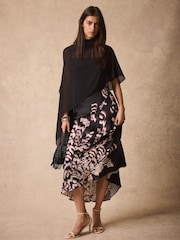 Mint Velvet Black Satin Cape Detail Maxi Dress - Image 3 of 8