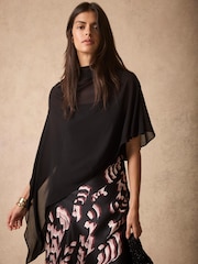Mint Velvet Black Satin Cape Detail Maxi Dress - Image 5 of 8