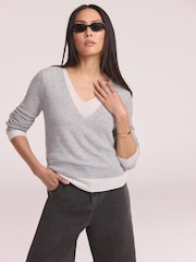 Mint Velvet Grey Layered Detail Knit Top - Image 1 of 6