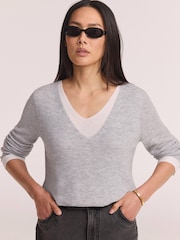 Mint Velvet Grey Layered Detail Knit Top - Image 2 of 6