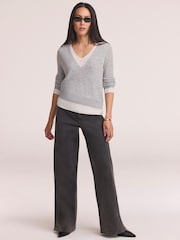 Mint Velvet Grey Layered Detail Knit Top - Image 3 of 6