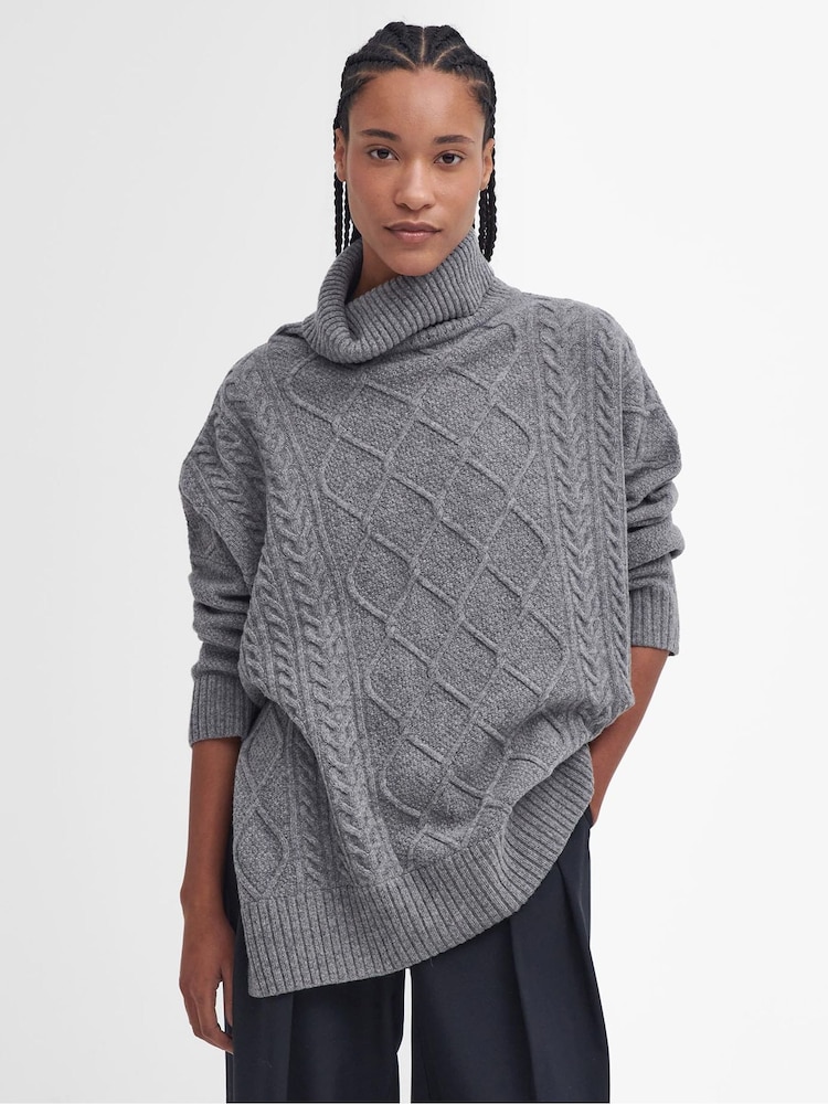 Barbour® Grey Burne Knitted Roll Neck Cape Jumper - Image 1 of 6