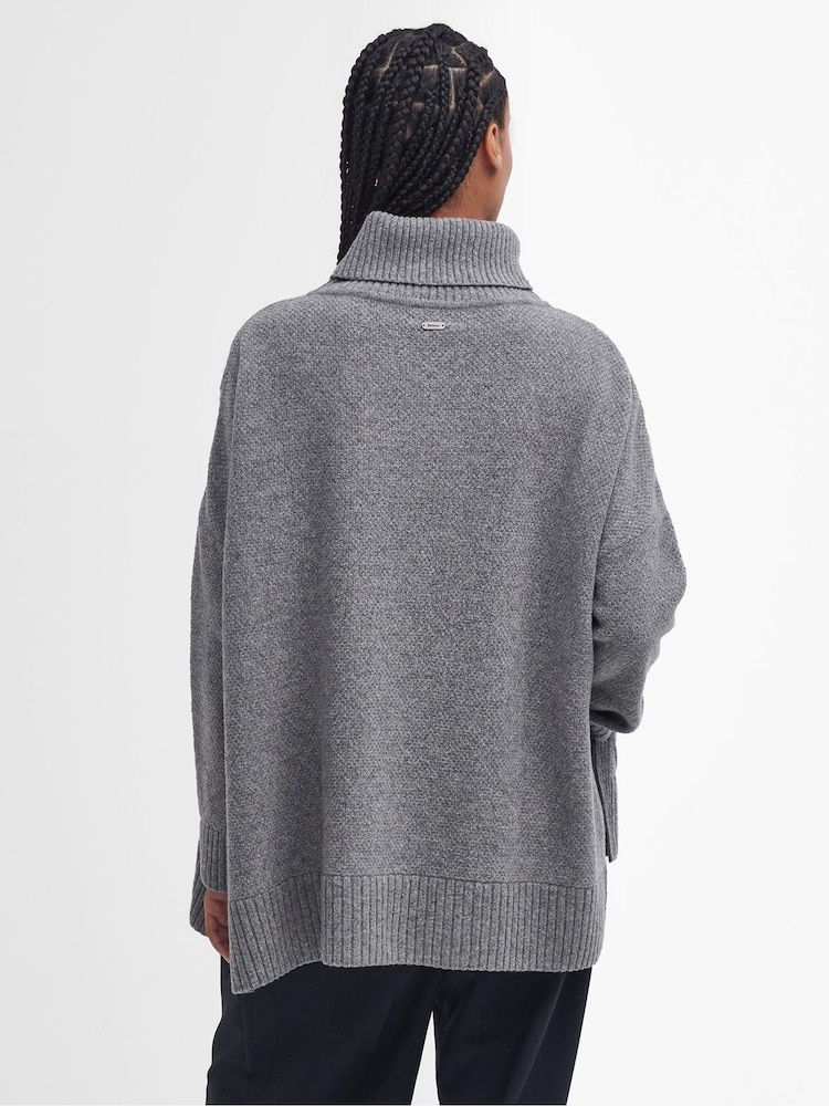 Barbour® Grey Burne Knitted Roll Neck Cape Jumper - Image 2 of 6