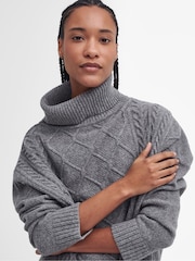 Barbour® Grey Burne Knitted Roll Neck Cape Jumper - Image 4 of 6