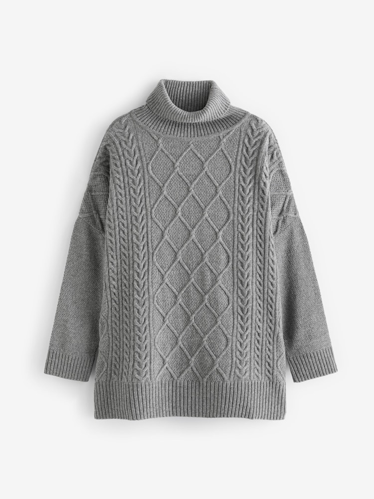 Barbour® Grey Burne Knitted Roll Neck Cape Jumper - Image 6 of 6