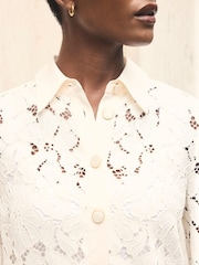 Mint Velvet White Lace Short Sleeve Cropped Shirt - Image 3 of 7
