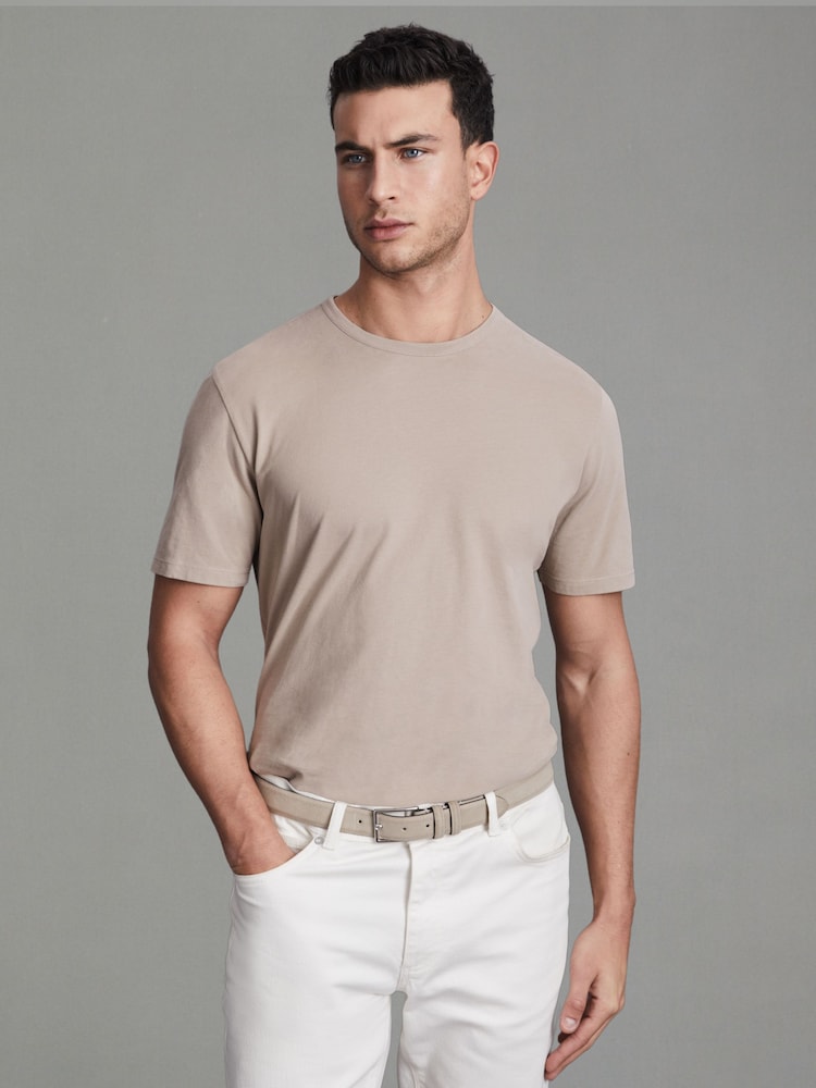 Reiss Mink Melrose Cotton Crew Neck T-Shirt - Image 1 of 5