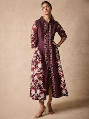 Mint Velvet Red Floral Midi Shirt Dress - Image 1 of 3