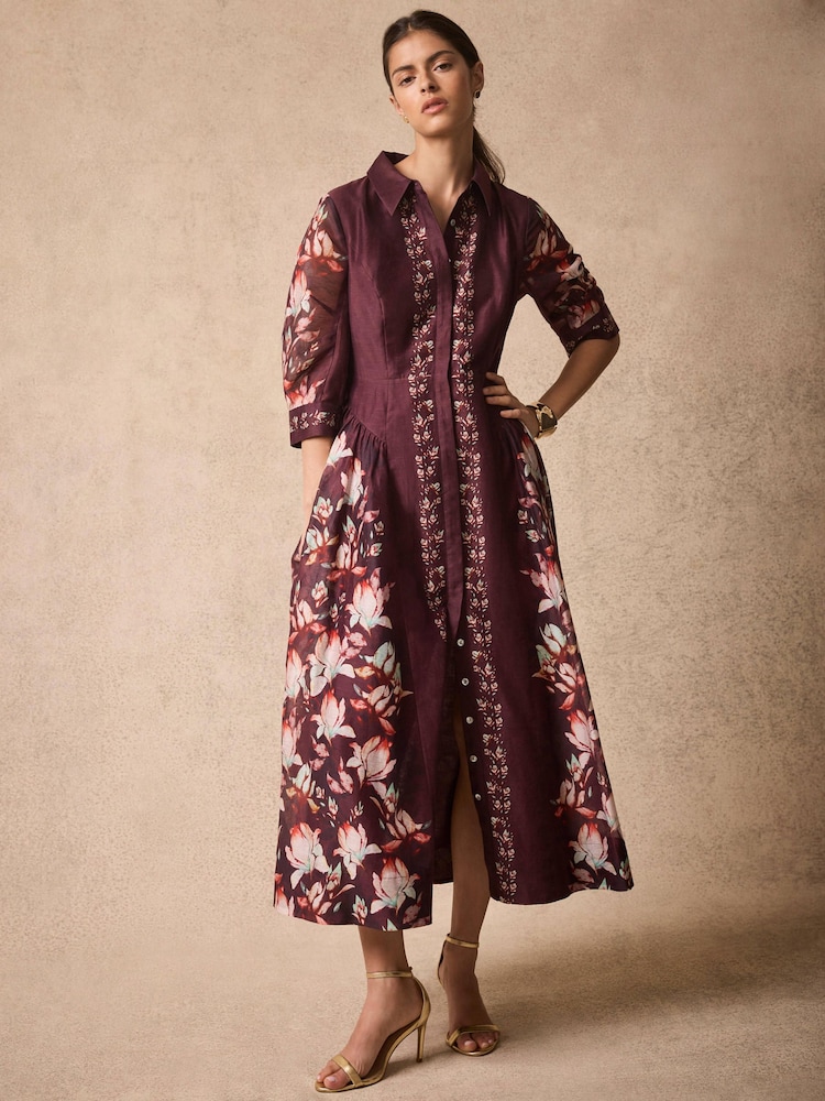 Mint Velvet Red Floral Midi Shirt Dress - Image 1 of 3 Mint Velvet Red Floral Midi Shirt Dress - Image 1 of 3