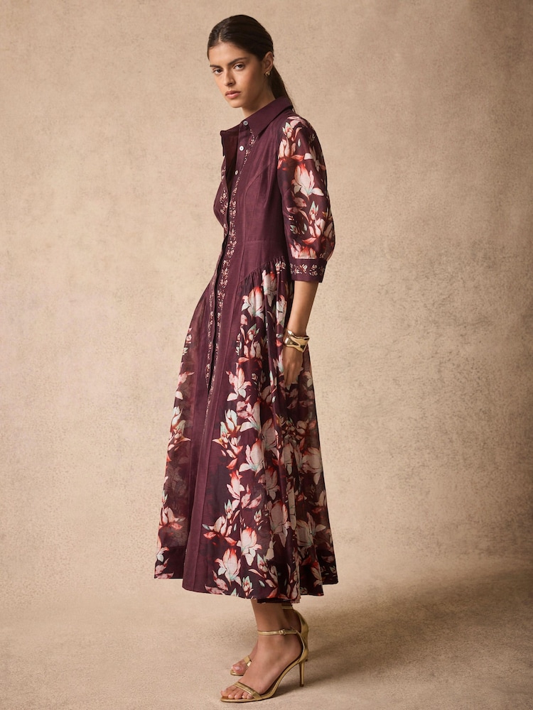 Mint Velvet Red Floral Midi Shirt Dress - Image 3 of 3 Mint Velvet Red Floral Midi Shirt Dress - Image 3 of 3