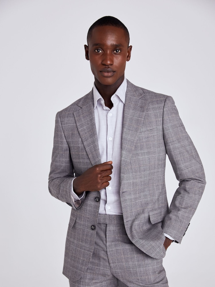 MOSS Grey Regular Fit Check Jacket - Image 2 of 5