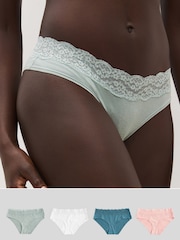 White/Pink/Green Short Lace Knickers 4 Pack - Image 1 of 10