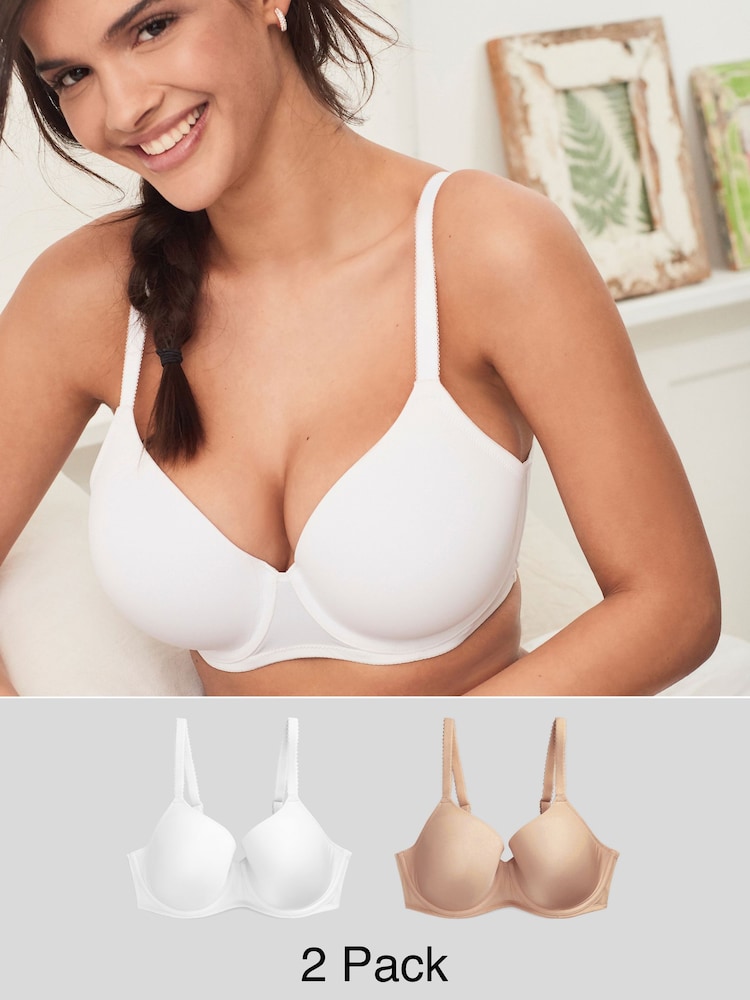 White/Praline Nude DD+ Light Pad Full Cup Smoothing T-Shirt Bras 2 Pack - Image 1 of 7