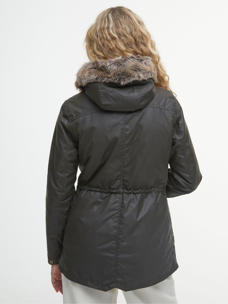Barbour® Green Kelsall Faux Fur Trim Hood Wax Parka Jacket - Image 2 of 7