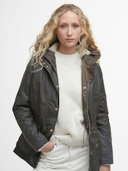 Barbour® Green Kelsall Faux Fur Trim Hood Wax Parka Jacket - Image 3 of 7