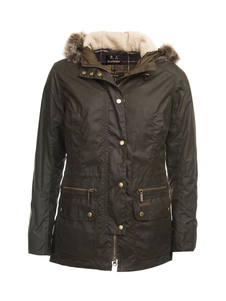 Barbour® Green Kelsall Faux Fur Trim Hood Wax Parka Jacket - Image 7 of 7