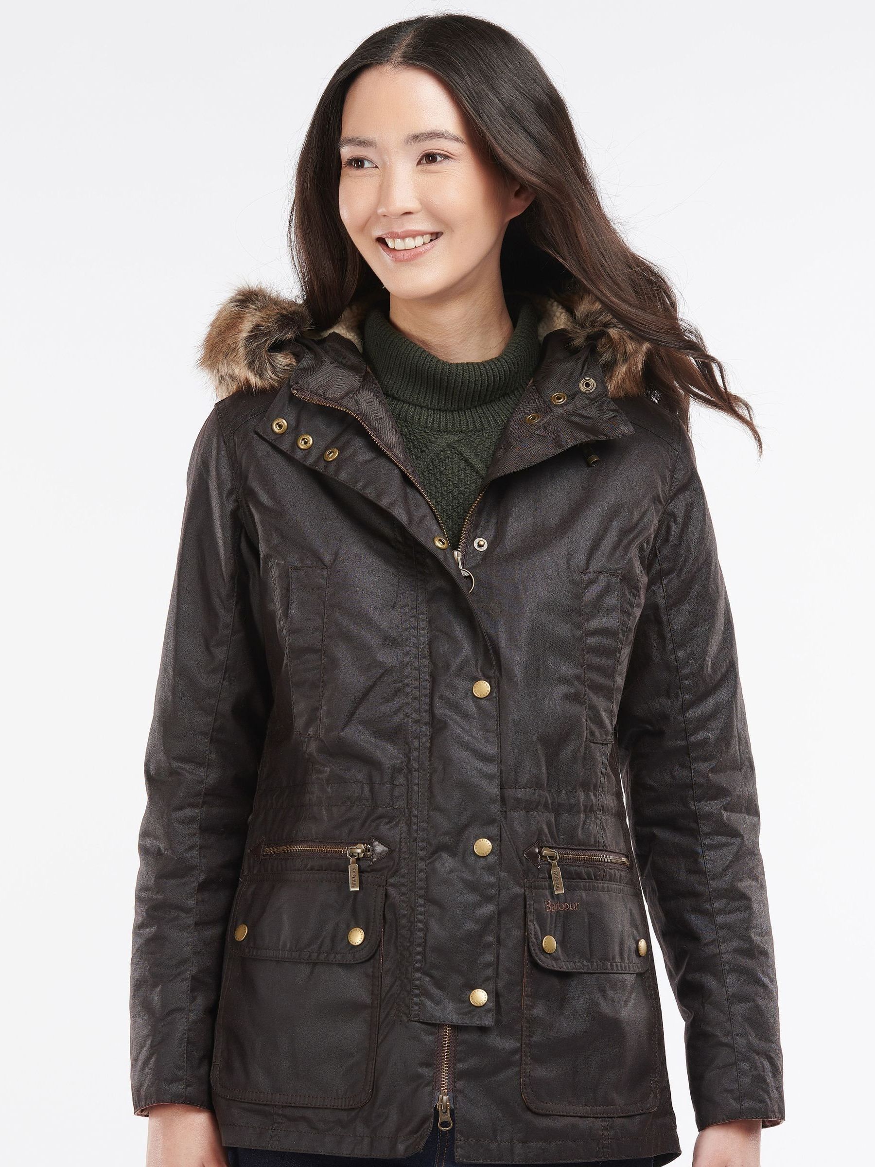 Buy Barbour Brown Kelsall Faux Fur Trim Hood Wax Parka Jacket from Next Belgium