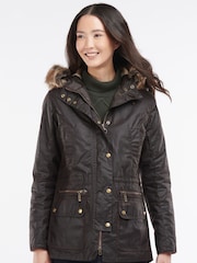 Barbour® Brown Kelsall Faux Fur Trim Hood Wax Parka Jacket - Image 1 of 6
