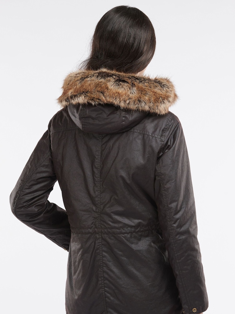Barbour® Brown Kelsall Faux Fur Trim Hood Wax Parka Jacket - Image 2 of 6