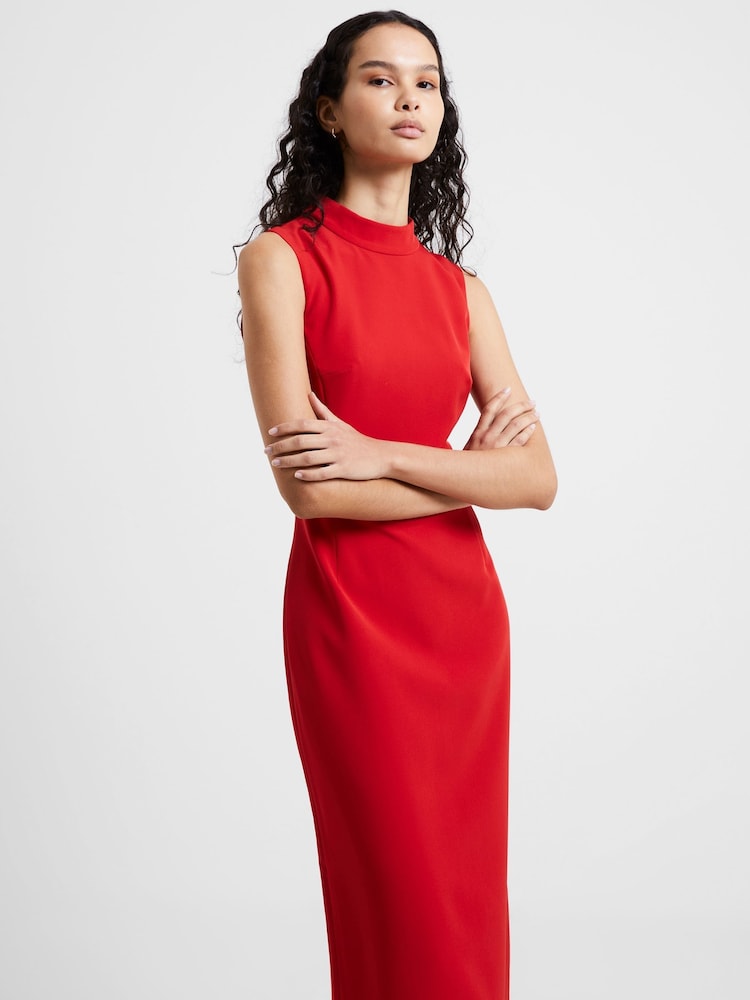 French Connection Red Echo Crepe Mock Neck Dress - Image 1 of 4