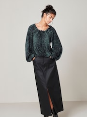 Blue Print Long Sleeve Tie Back Bubblehem Top - Image 2 of 6