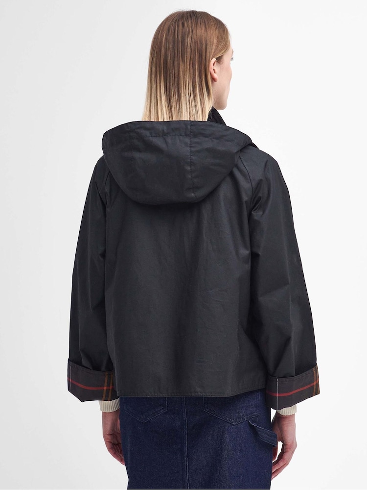 Barbour® Black Reighton Oversize Collar 100% Cotton Wax Jacket - Image 2 of 8