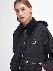Barbour® Black Reighton Oversize Collar 100% Cotton Wax Jacket - Image 4 of 8