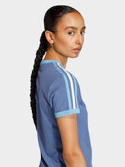adidas Originals Blue 3 Stripes Slim T-Shirt - Image 4 of 6
