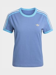adidas Originals Blue 3 Stripes Slim T-Shirt - Image 6 of 6