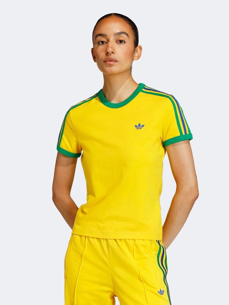 adidas Originals Yellow 3 Stripes Slim T-Shirt - Image 1 of 6 adidas Originals Yellow 3 Stripes Slim T-Shirt - Image 1 of 6