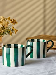 BIA International Set of 2 Green Stripe Mugs - Image 1 of 3