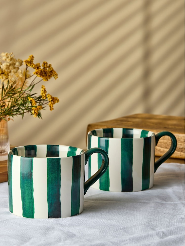 BIA International Set of 2 Green Stripe Mugs - Image 1 of 3 BIA International Set of 2 Green Stripe Mugs - Image 1 of 3