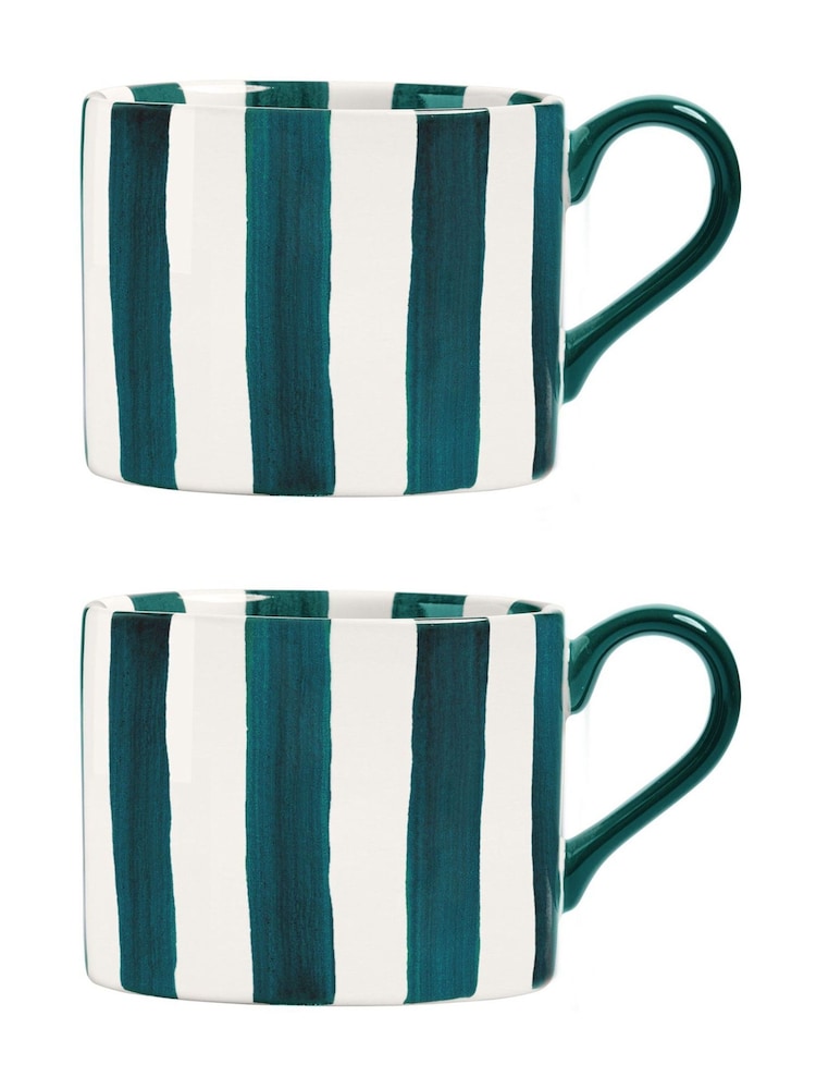 BIA International Set of 2 Green Stripe Mugs - Image 2 of 3 BIA International Set of 2 Green Stripe Mugs - Image 2 of 3
