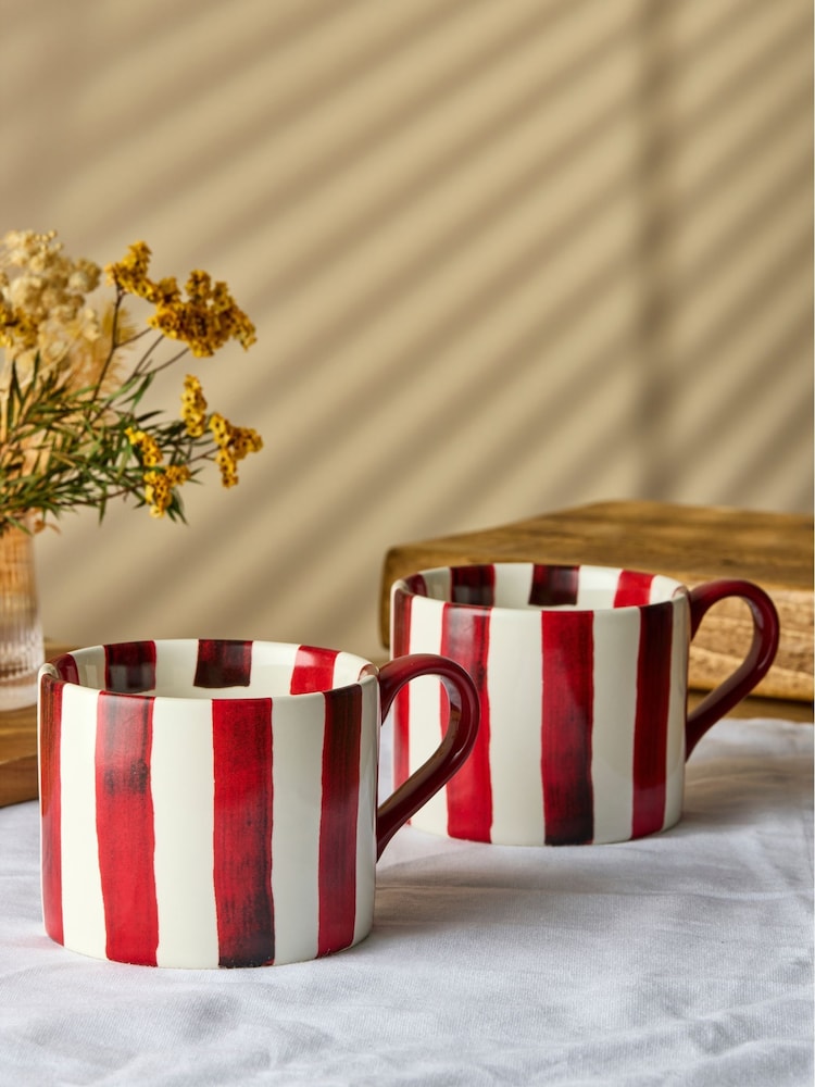 BIA International Set of 2 Red Stripe Mugs - Image 1 of 3 BIA International Set of 2 Red Stripe Mugs - Image 1 of 3